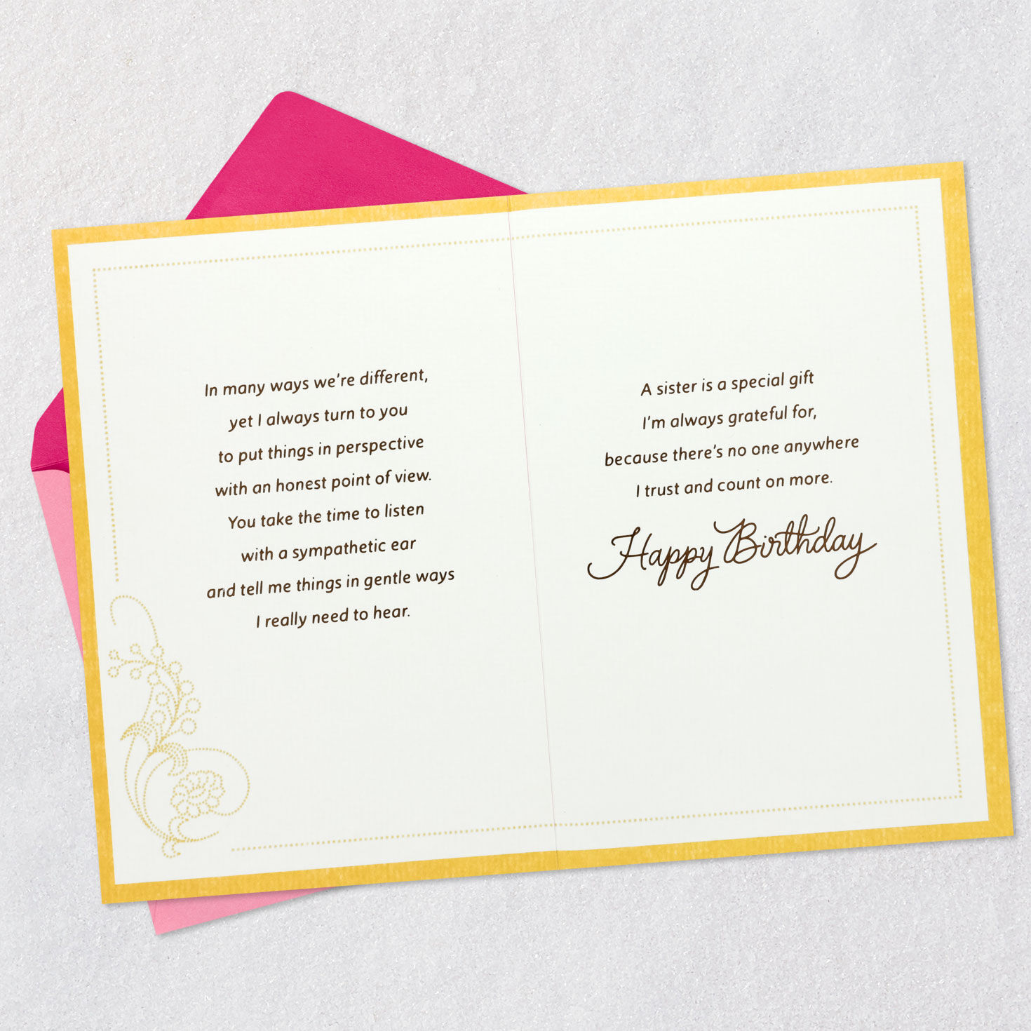 Pink Folk-Art Flower Sister Birthday Card Open card with envelope image number 4
