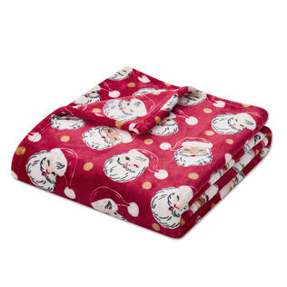 Santa Faces Red Plush Throw Blanket, 50x70