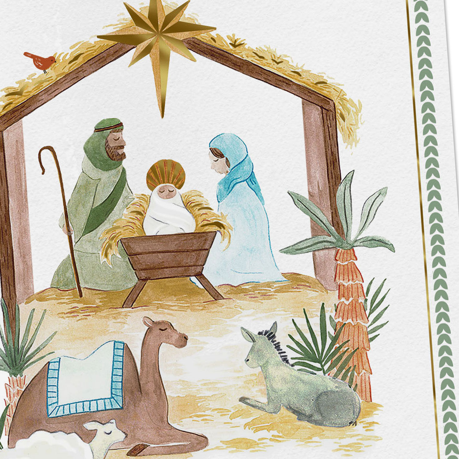 Watercolor Nativity Religious Christmas Card Card Front Detail image number 4