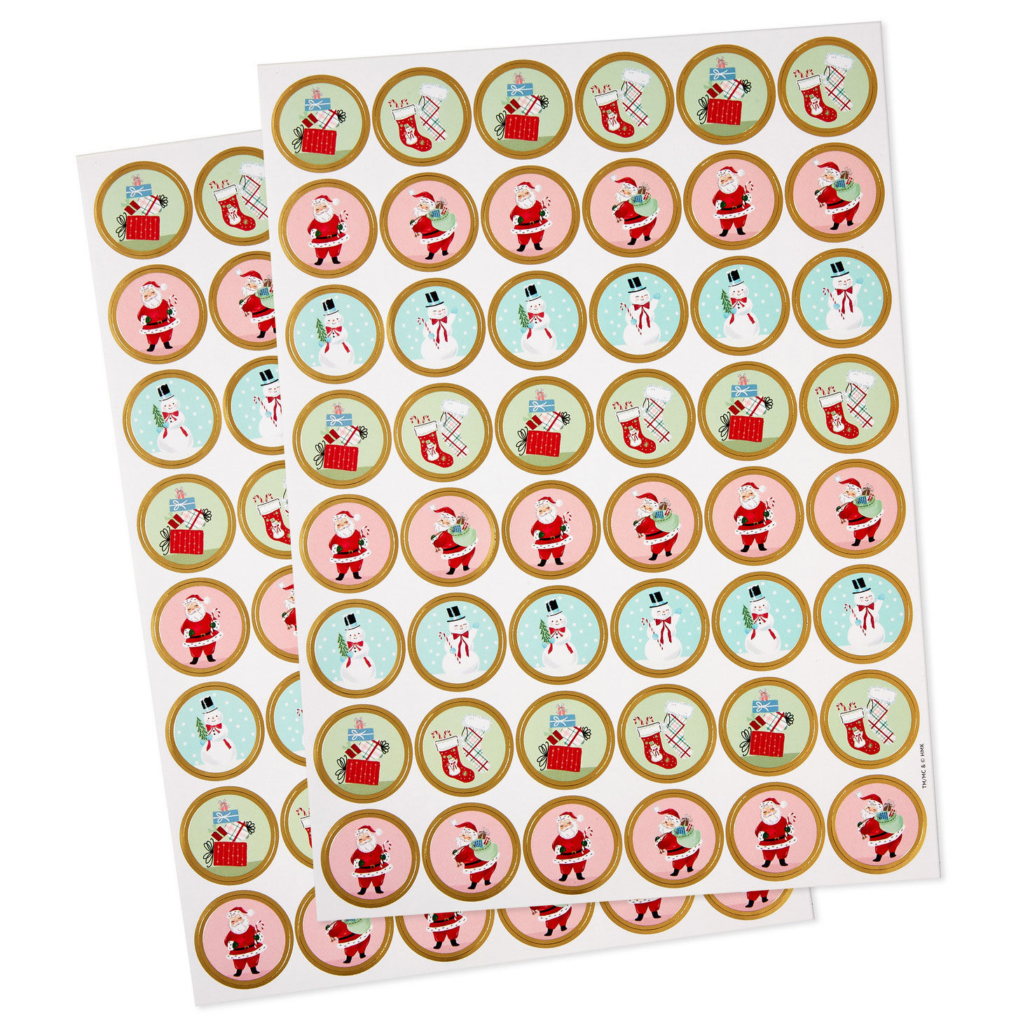 Nostalgic Winter Icons with Gold Foil Round Christmas Sticker Seals, 2 Sheets