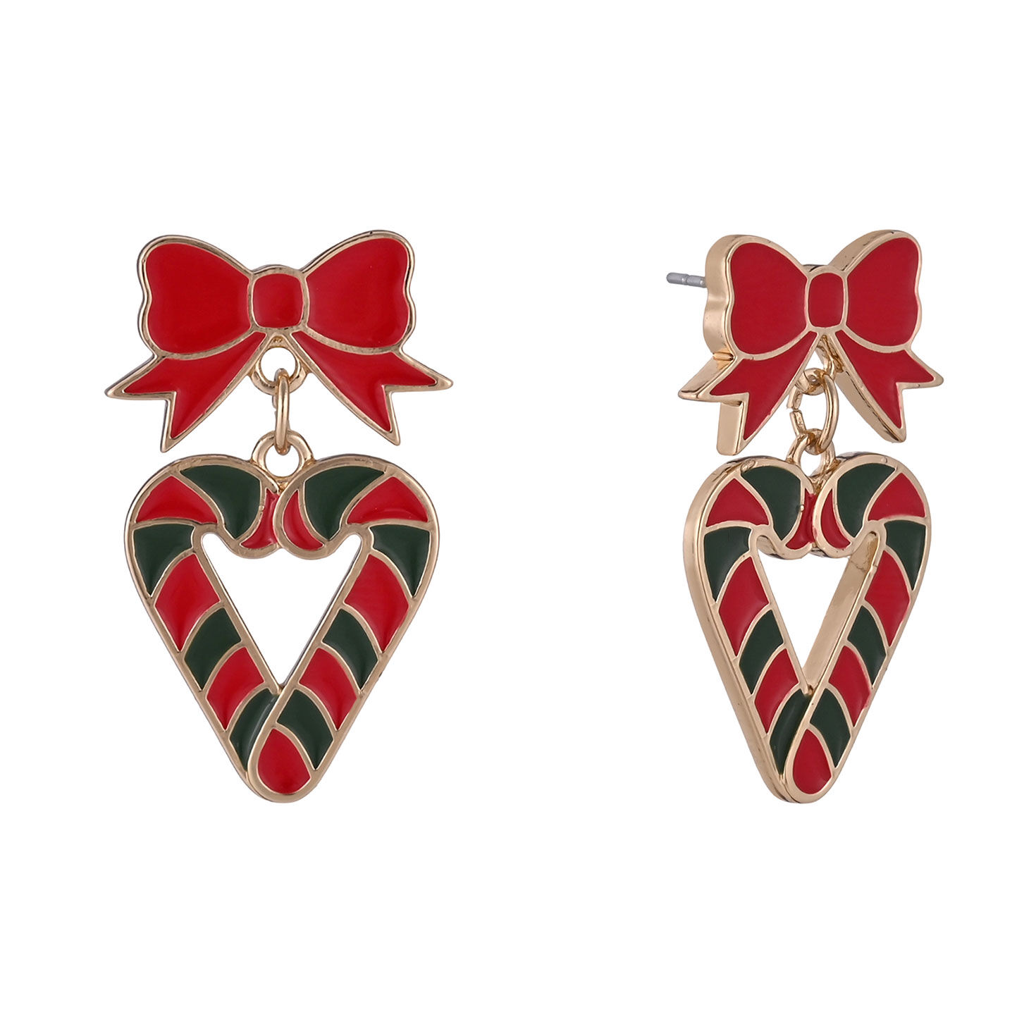 Candy Cane Heart and Bow Earrings
