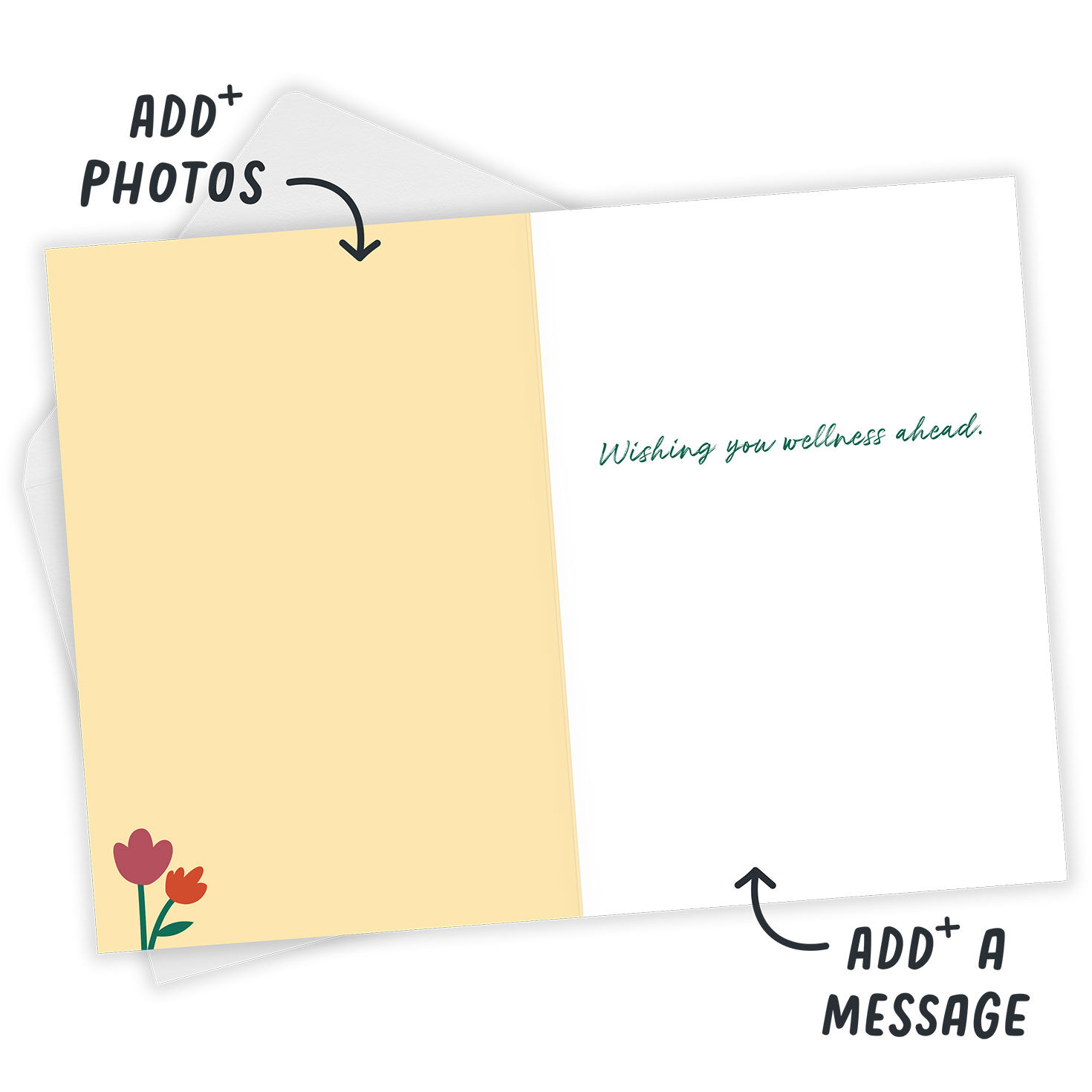 Flowers With Bandage Personalized Get Well Card Open Card with Envelope indicating personalization image number 3