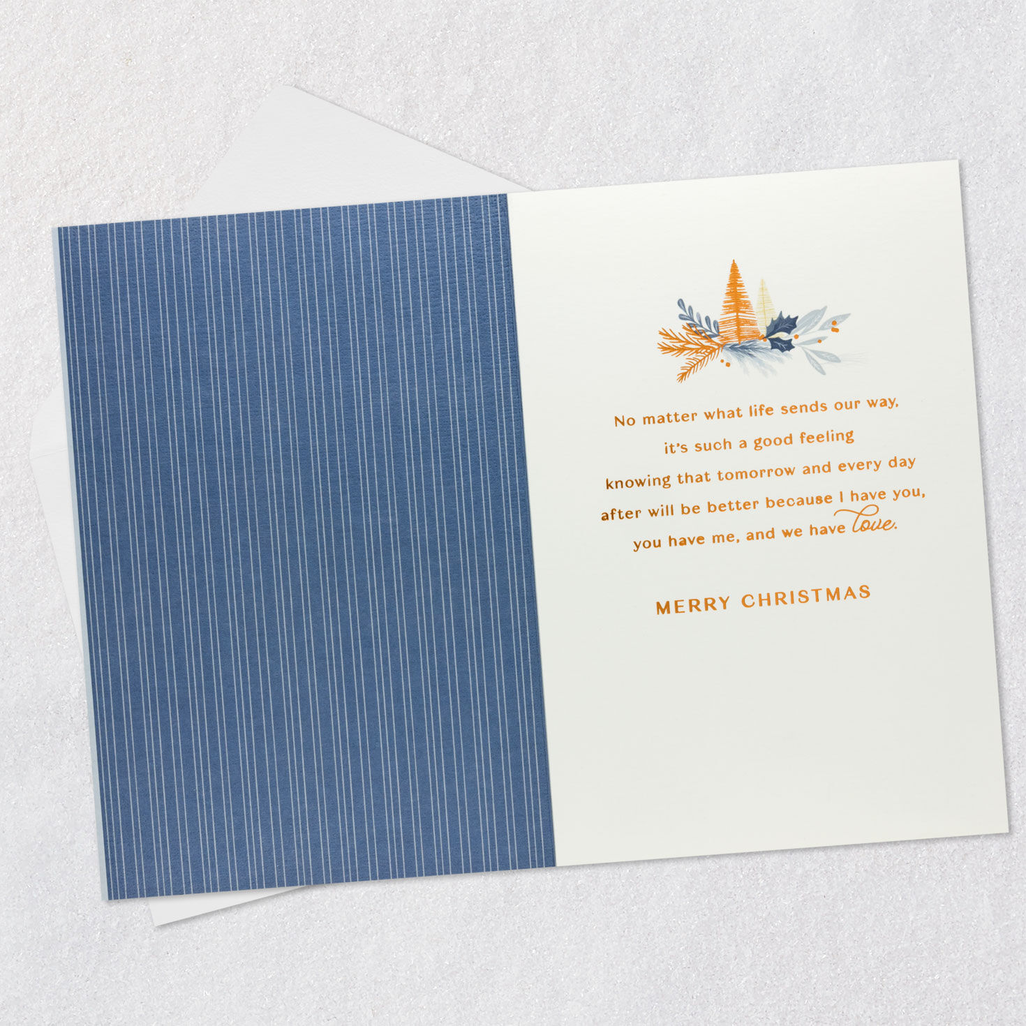 Botanical Wreath on Blue Gray Christmas Card Open card with envelope image number 3