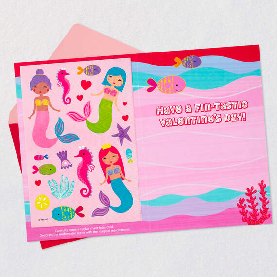 Mermaid Valentine's Day Card for Granddaughter With Stickers, , large image number 3