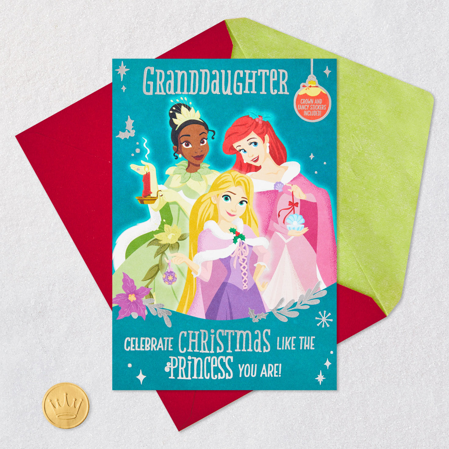 Disney Princess Christmas Card for Granddaughter Card Front with Envelope and Gold Seal image number 11