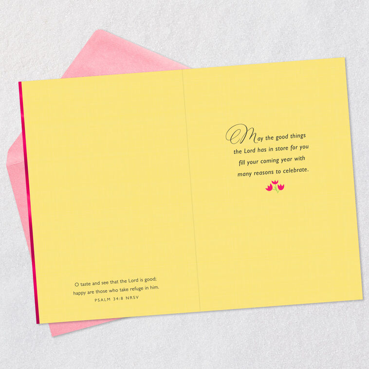 Butterflies and Flowers Religious Birthday Card Open card with envelope image number 4