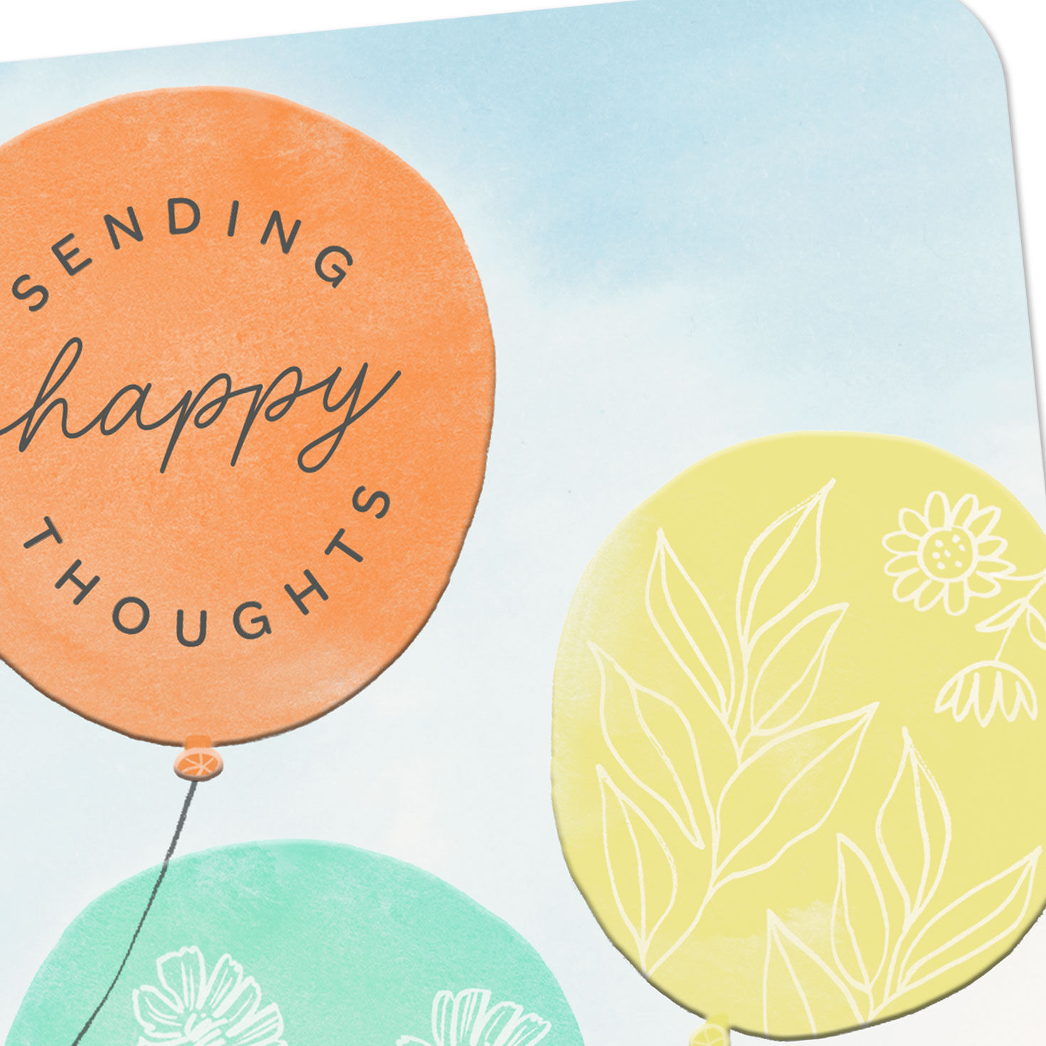 Floral Balloons Happy Thoughts Thinking of You Card Card Front Detail image number 4