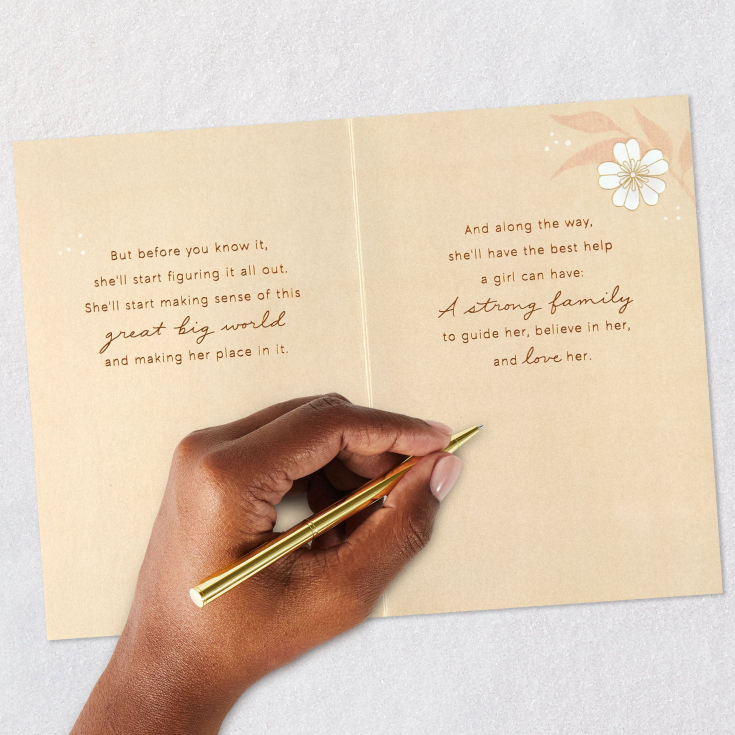 Pink and White Flowers New Baby Girl Card Signing card image number 7