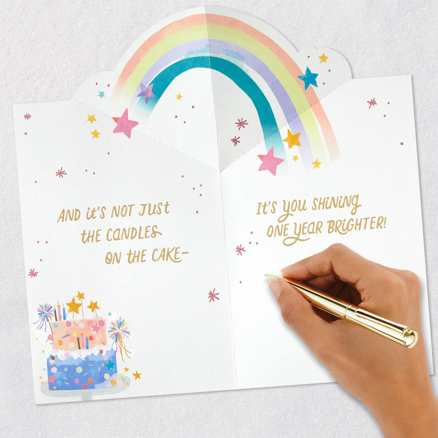 Pink and Yellow Rainbow Pop-Up Birthday Card for Daughter Signing card image number 7