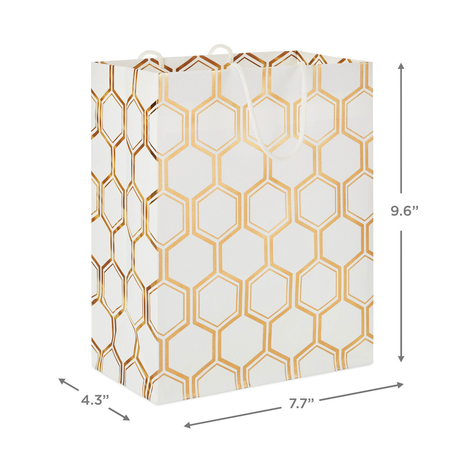 Gold Foil Honeycomb on White Medium Gift Bag measurement image number 3
