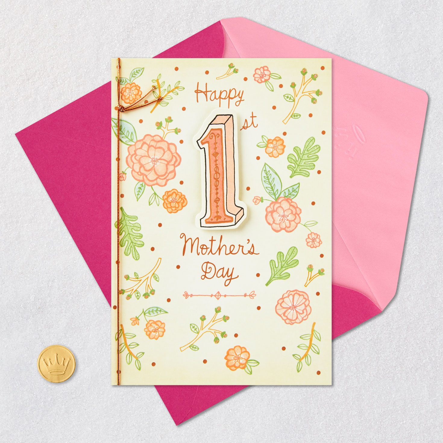 Charming Flowers 1st Mother's Day Card Card Front with Envelope and Gold Seal image number 5