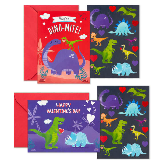 Dinosaur Fun Kids Assorted Valentines With Stickers, Pack of 24, , large image number 2