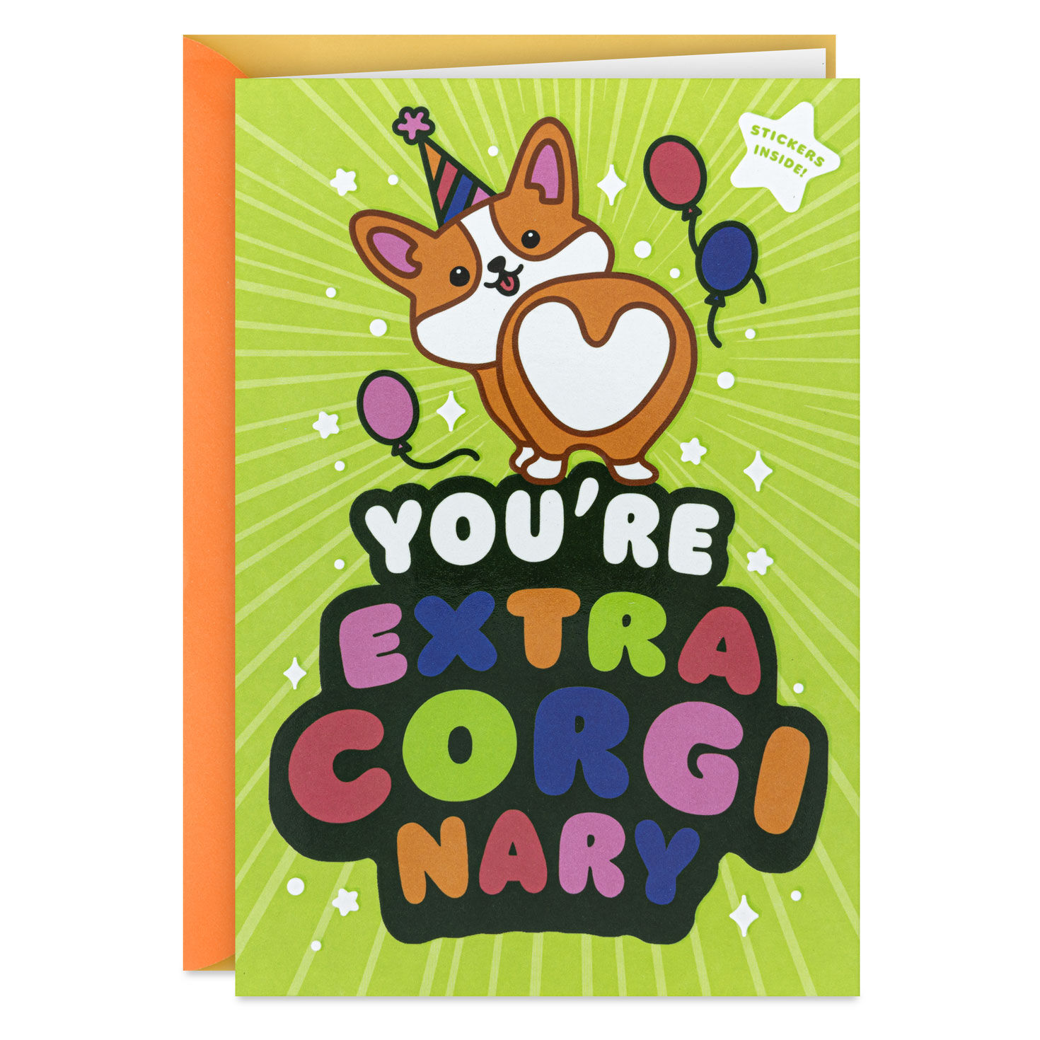Corgi Dog in Party Hat Birthday Card for Kids With Stickers