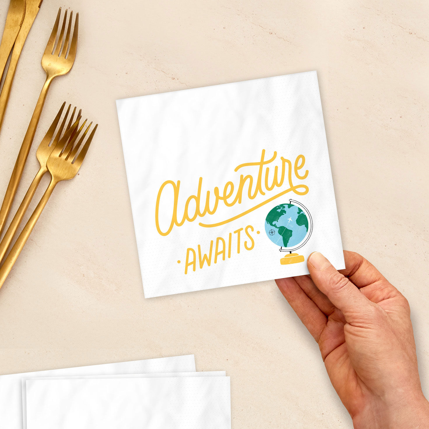 Adventure Awaits Graduation Cocktail Napkins Pack in use image number 4