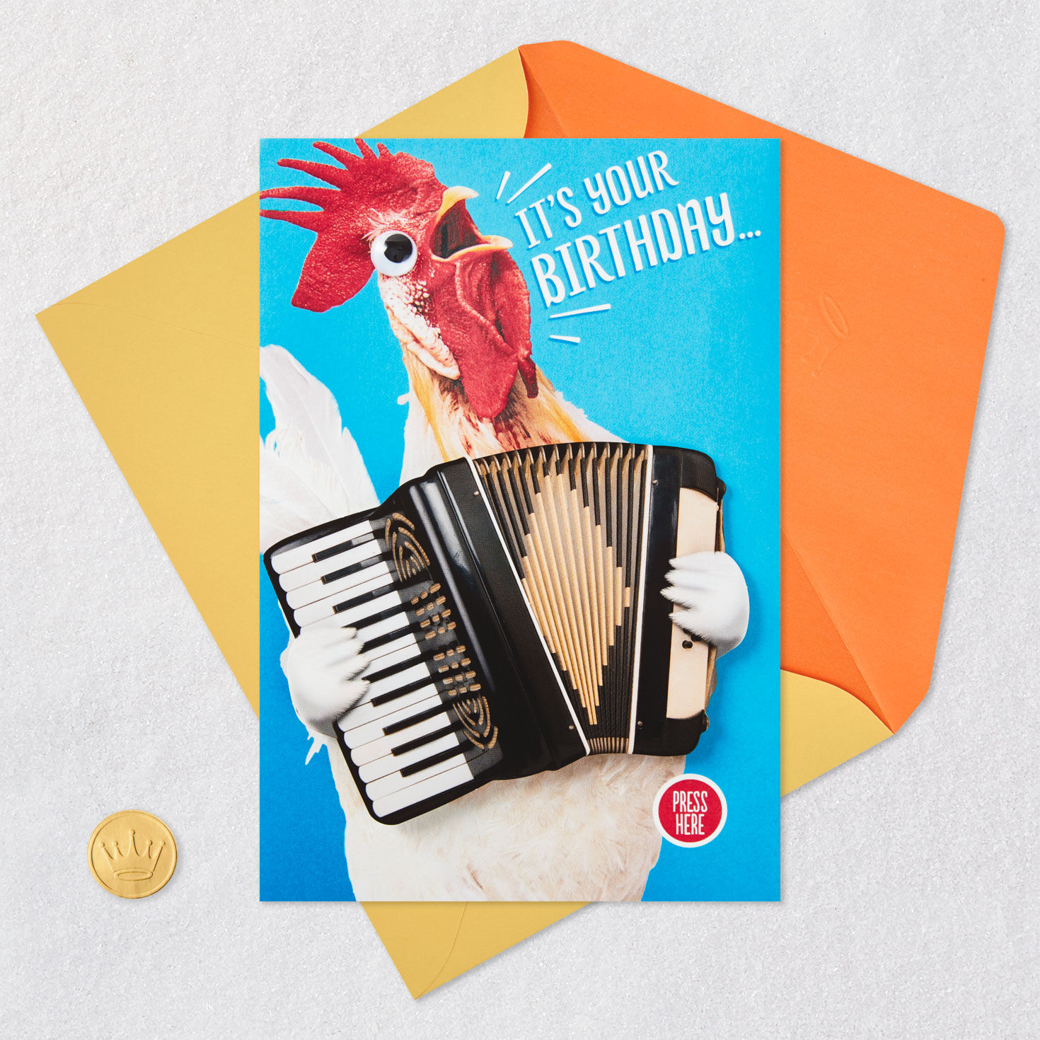 Chicken With Accordion Birthday Card With Motion Card Front with Envelope and Gold Seal image number 6