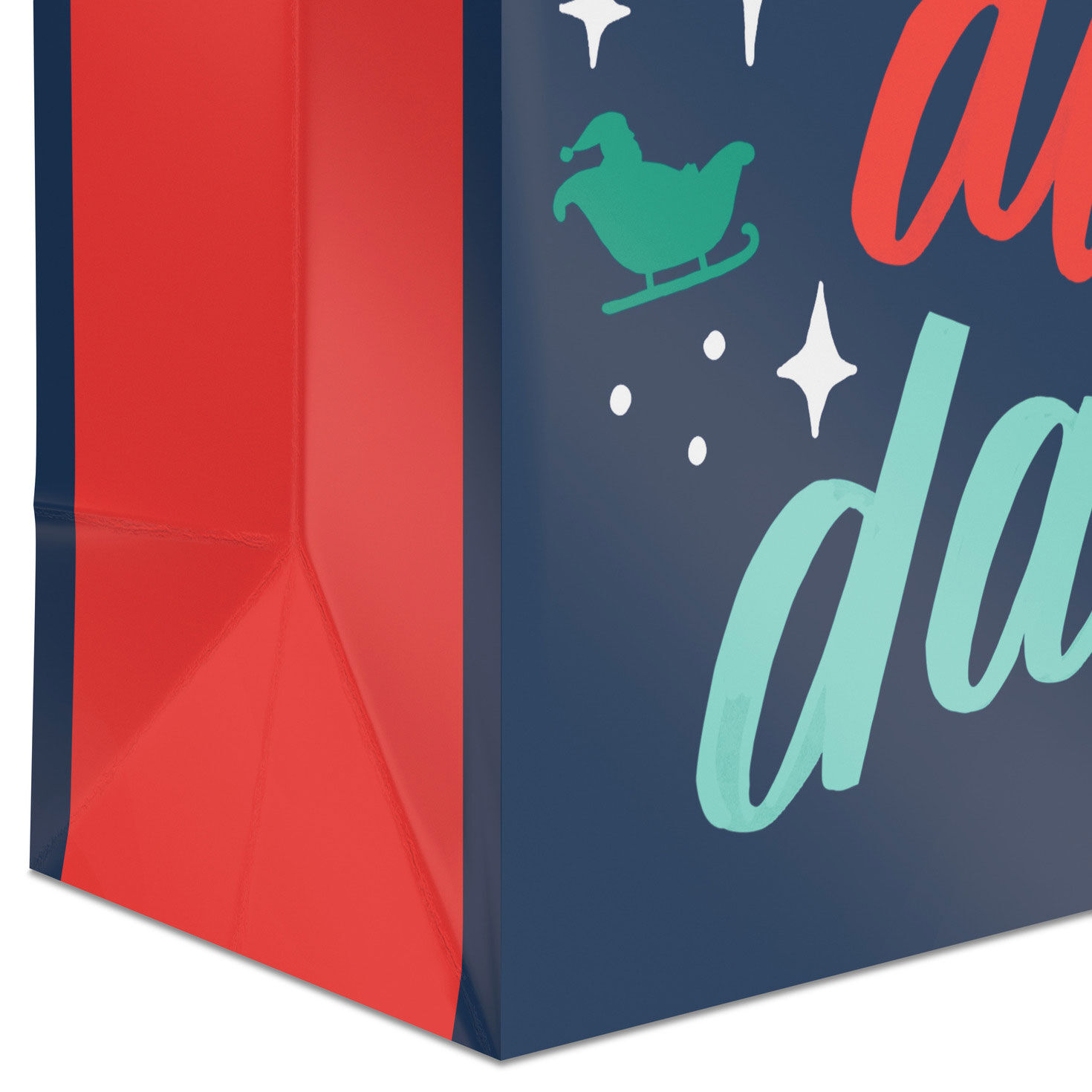 Navy, Pink and Mint Green Small Holiday Gift Bag Base/Side Detail image number 5