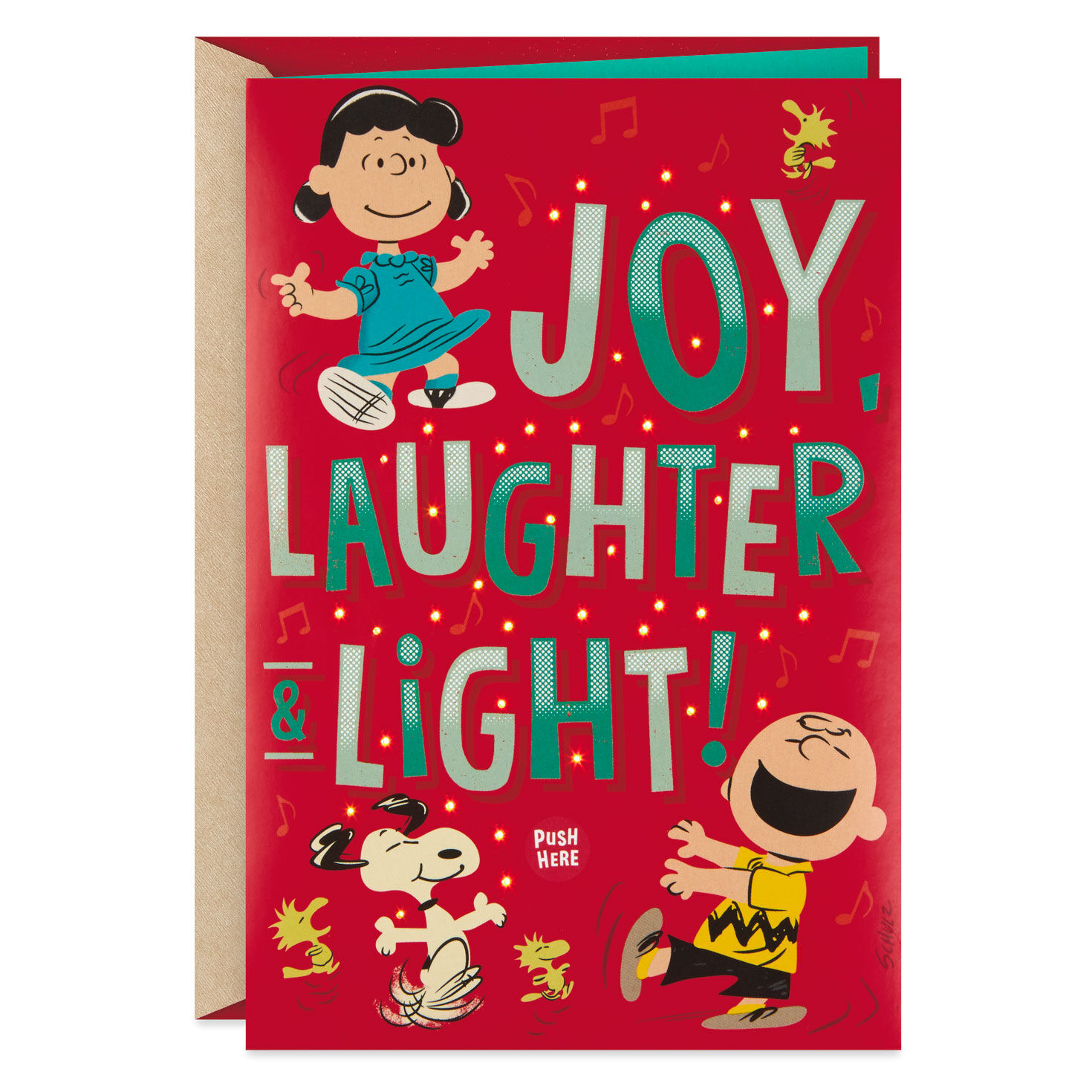 Hallmark Peanuts Valentines Day Card with Light and Sound Plays Linus and Lucy by Vince Guaraldi 