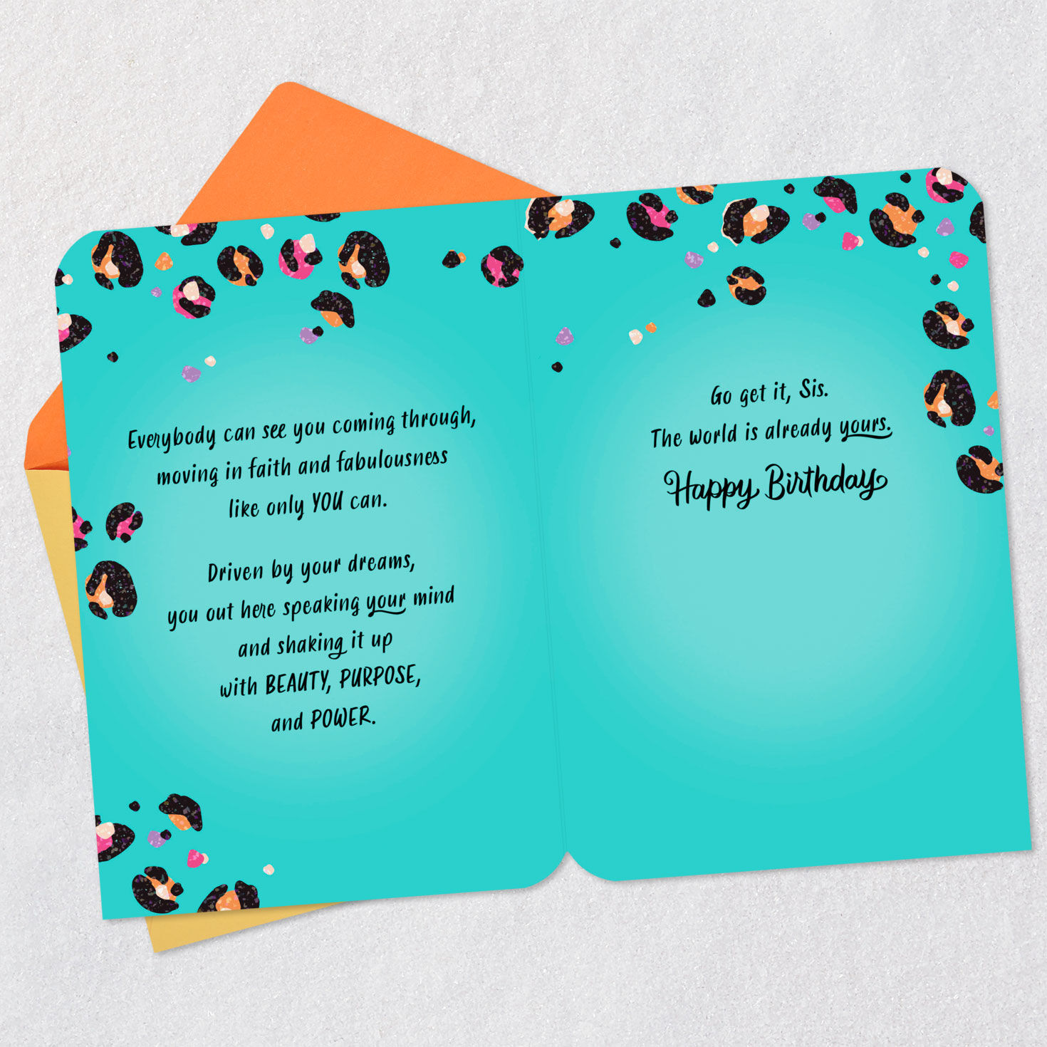 Blue With Leopard Spots Diva Birthday Card Open card with envelope image number 4