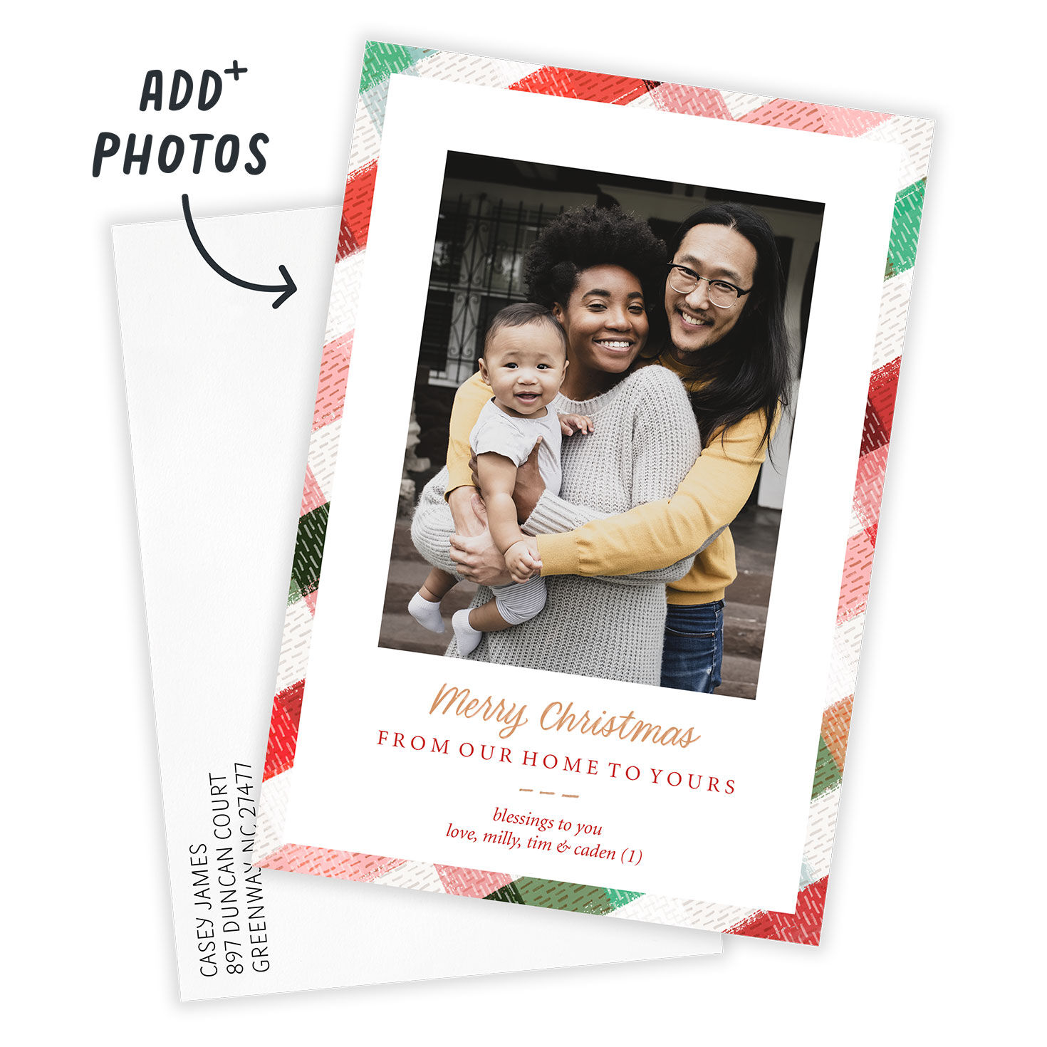 Festive Plaid Border Flat Christmas Photo Card, , large image number 3