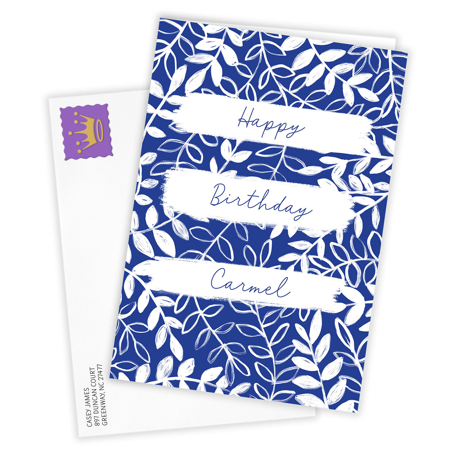 Blue and White Leaves Personalized Birthday Card Card Front with Envelope image number 2