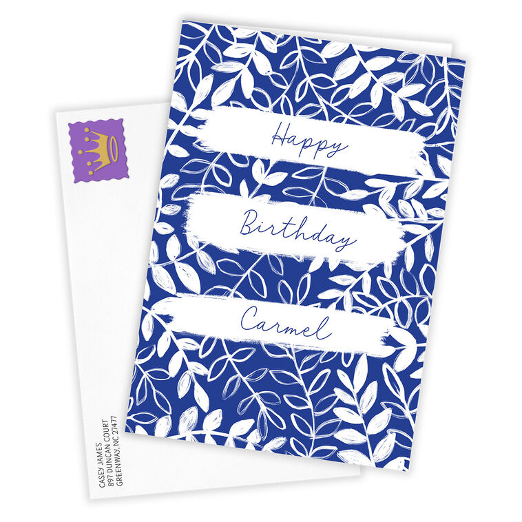 Blue and White Leaves Personalized Birthday Card Card Front with Envelope image number 2