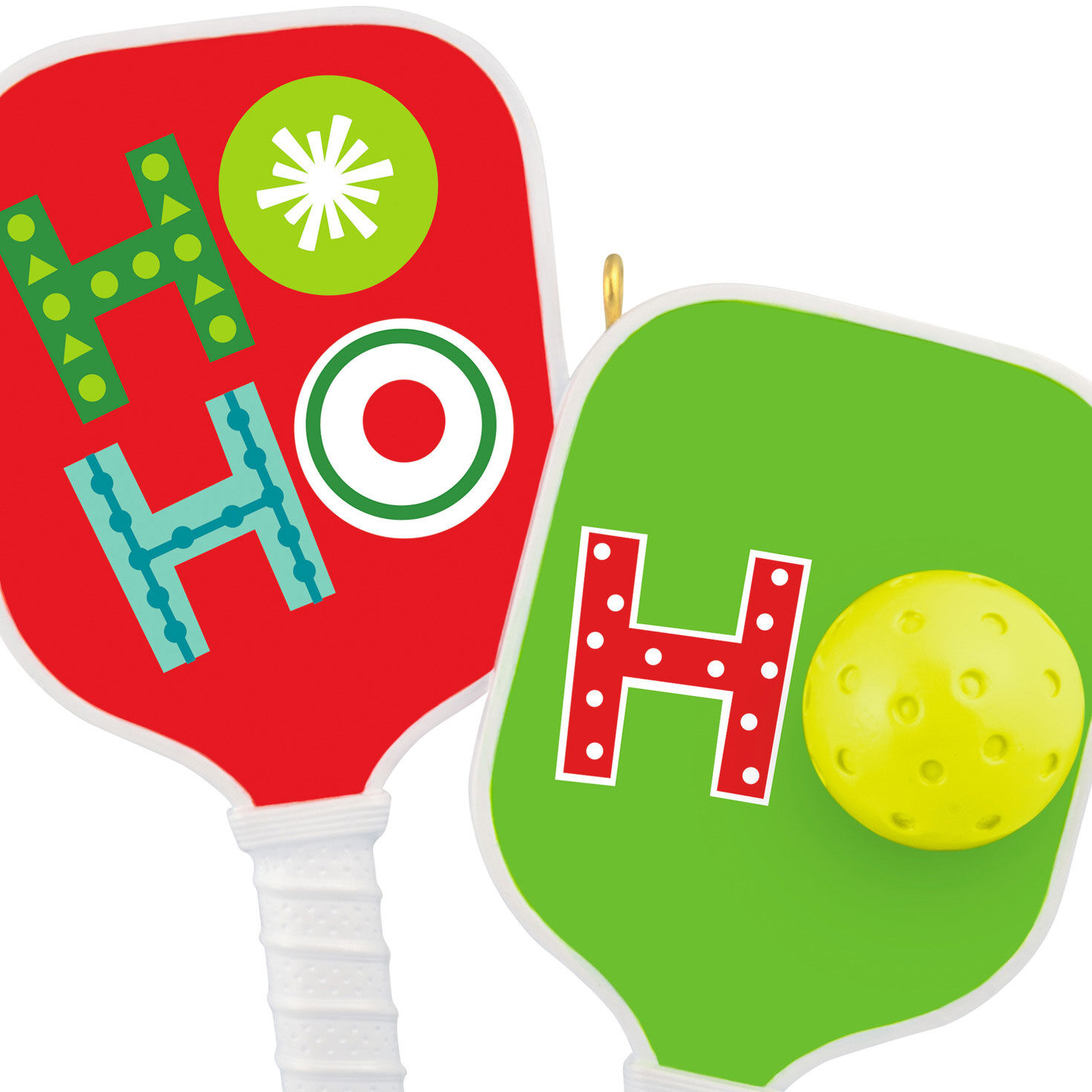 Red Green Pickleball Paddles Keepsake Ornament upclose view image number 5