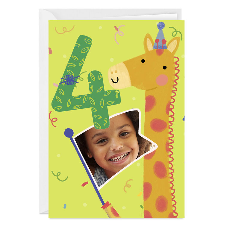 Festive Giraffe Custom 4th Birthday Card