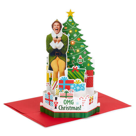 Elf™ Buddy Pop-Up Christmas Card With Sound and Light, , large