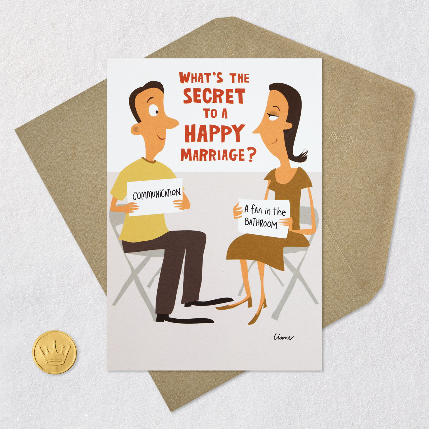 Fan in the Bathroom Funny Couple Anniversary Card Card Front with Envelope and Gold Seal image number 5