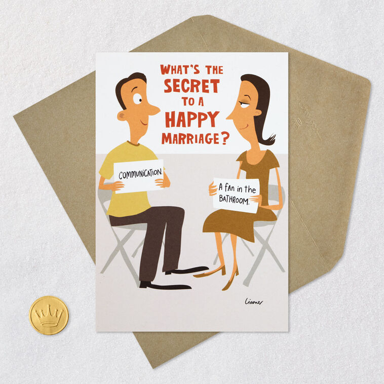 Fan in the Bathroom Funny Couple Anniversary Card Card Front with Envelope and Gold Seal image number 5