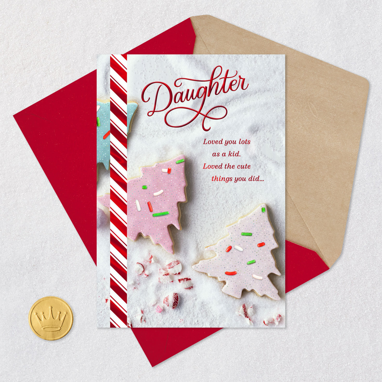 Pink Sugar Cookie Trees Christmas Card for Daughter Card Front with Envelope and Gold Seal image number 6