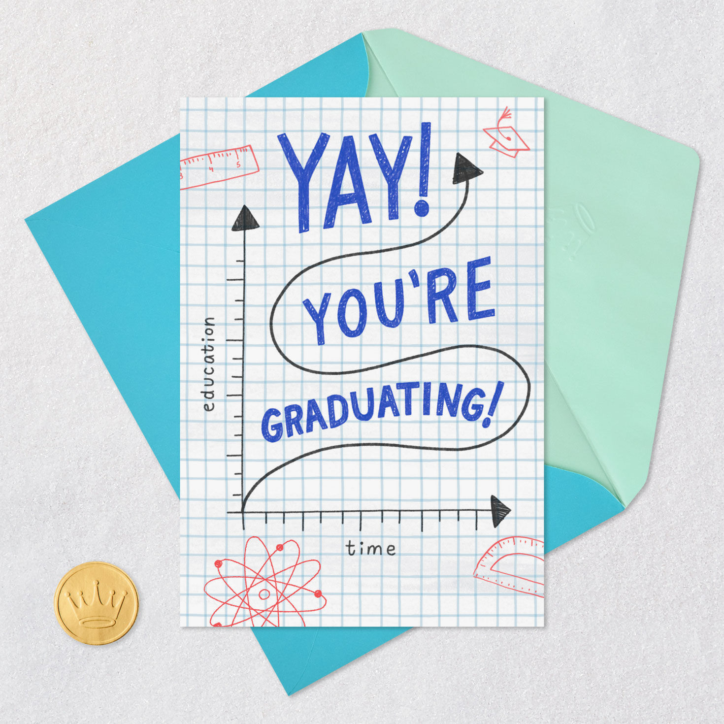 Math Grid Paper Funny Graduation Card Card Front with Envelope and Gold Seal image number 5