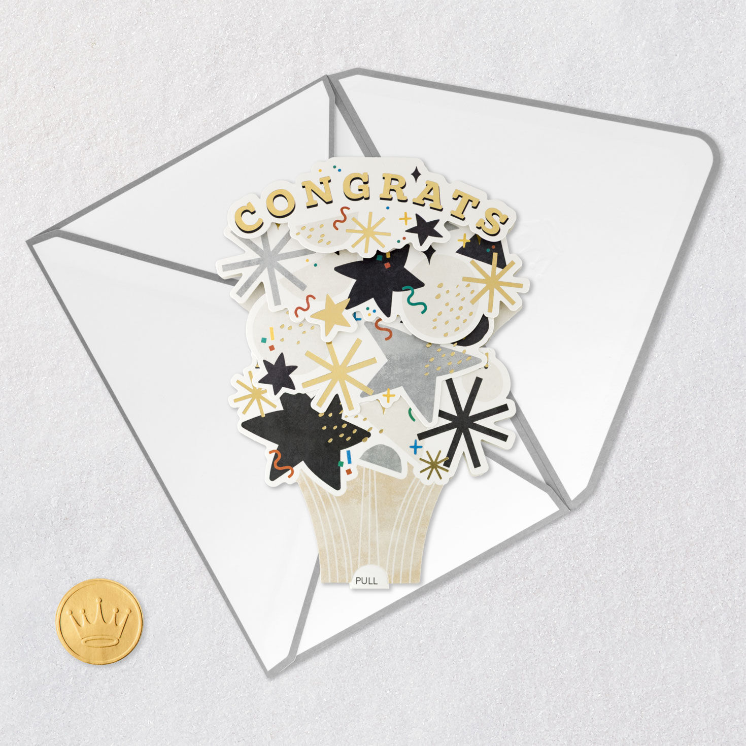 Confetti and Stars Pop-Up Graduation Card With Motion Card Front with Envelope and Gold Seal image number 8