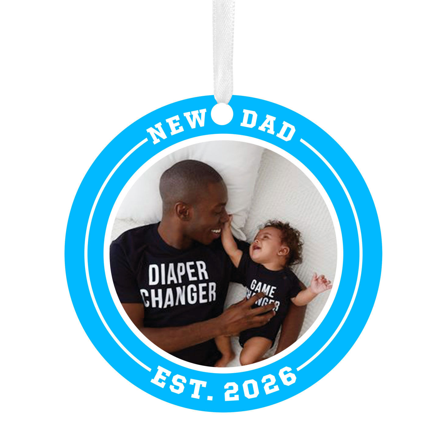 New Dad Round Metal Personalized Ornament, Custom Photo and Text