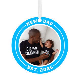 New Dad Round Metal Personalized Ornament, Custom Photo and Text