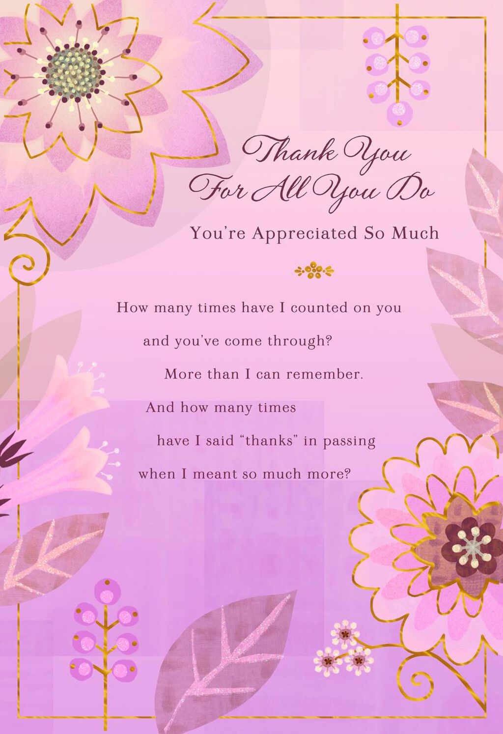 Flowers And Leaves On Purple Thank You Card