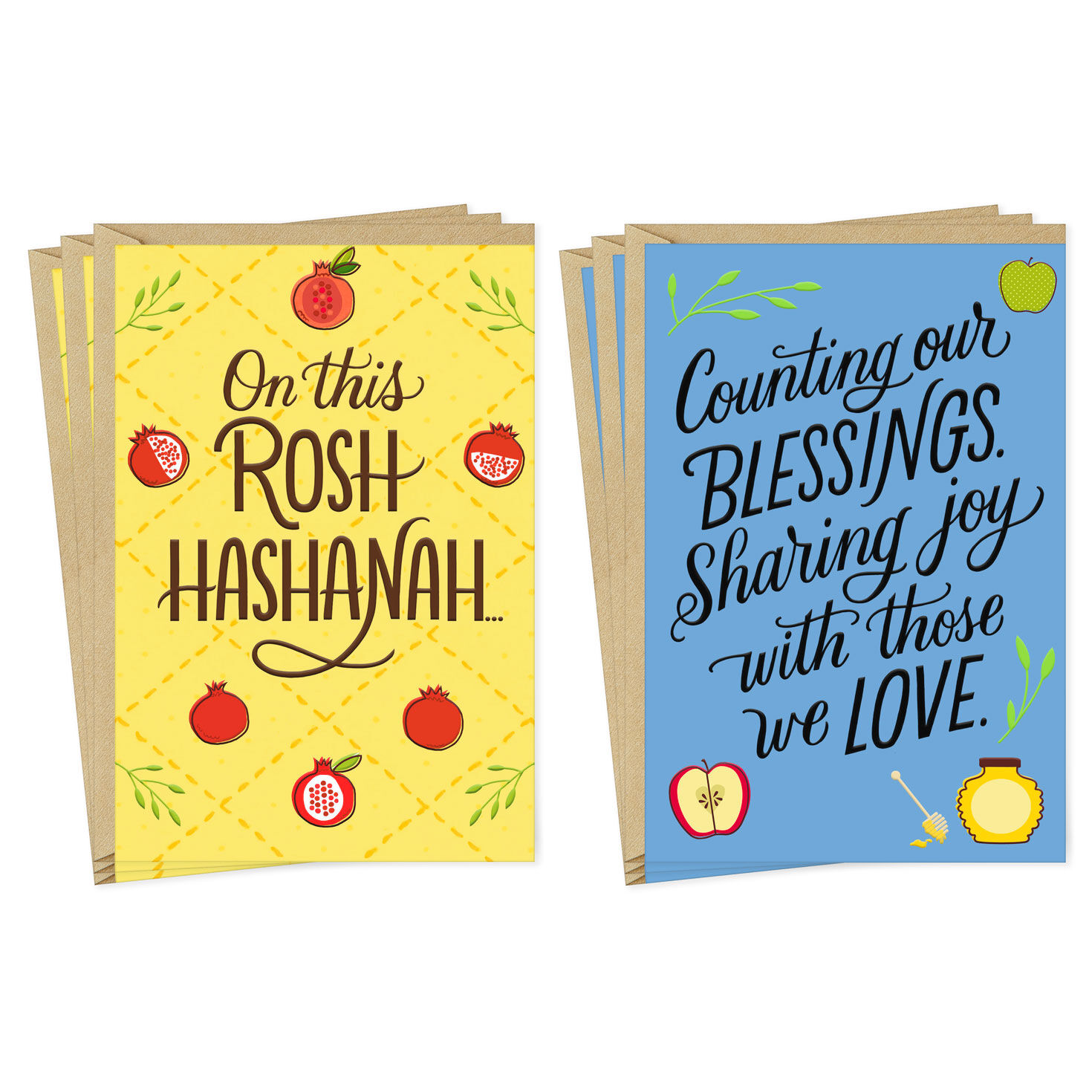 Blue and Yellow Assorted Rosh Hashanah Cards, Pack of 6