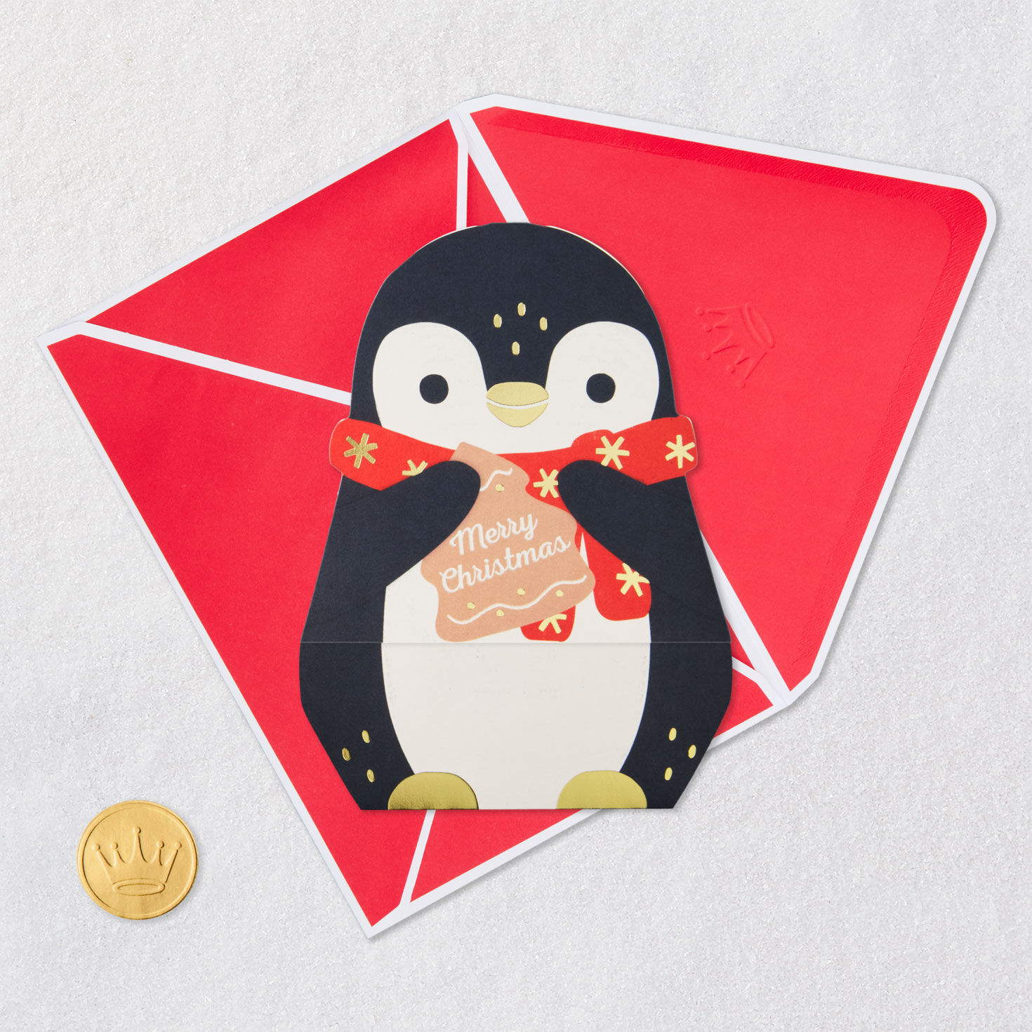 Winter Animals Paper Craft Christmas Gift Card Holder Card Front with Envelope and Gold Seal image number 8