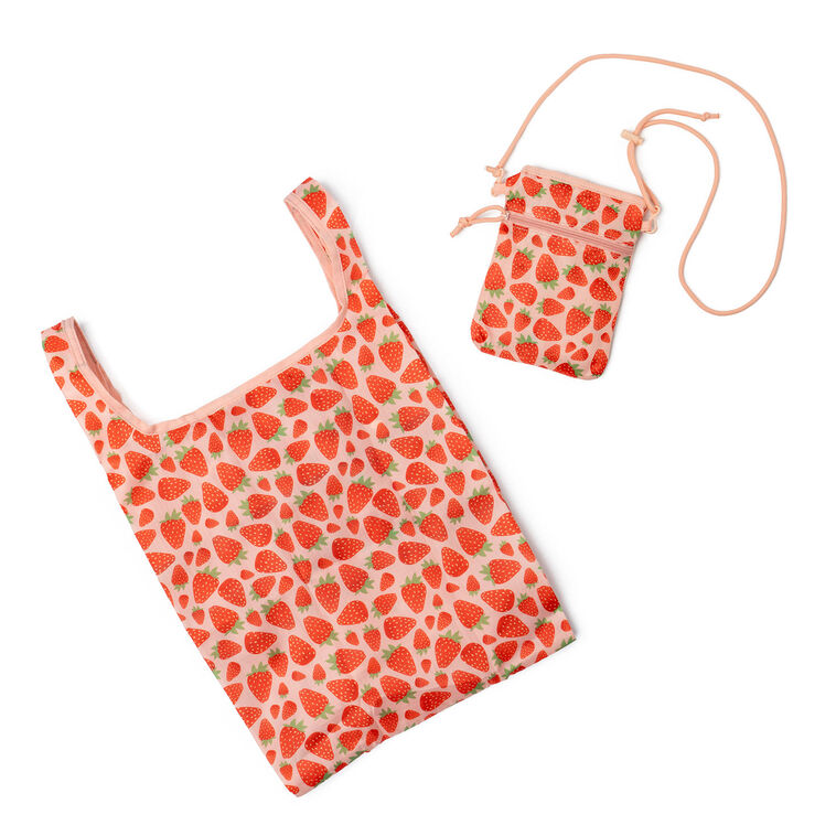 Strawberry Print Convertible Crossbody Shopping Bag  image number 3