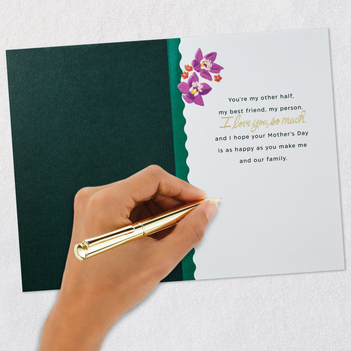 Gold Butterflies and Flowers Romantic Mother's Day Card Signing card image number 6