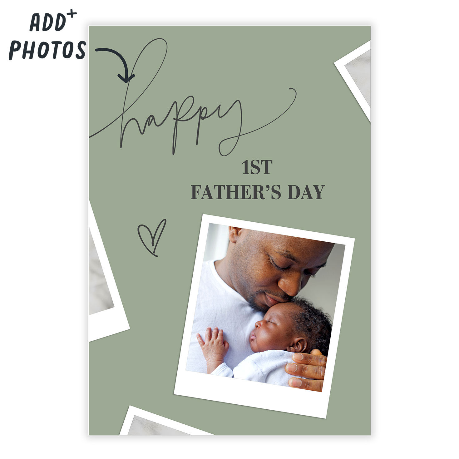Green Polaroid Frame Personalized Father's Day Card Card Front indicating personalization image number 2