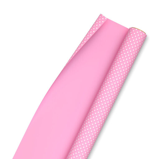 Pink/Mini Dots Reversible Wrapping Paper Roll, 25 sq. ft., 