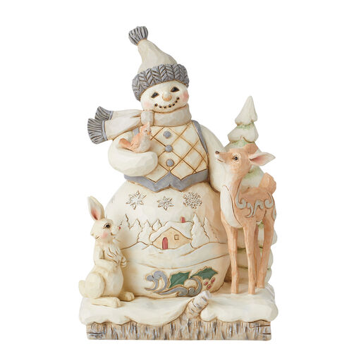 Jim Shore White Woodland Snowman With Deer Figurine, 8.2", 