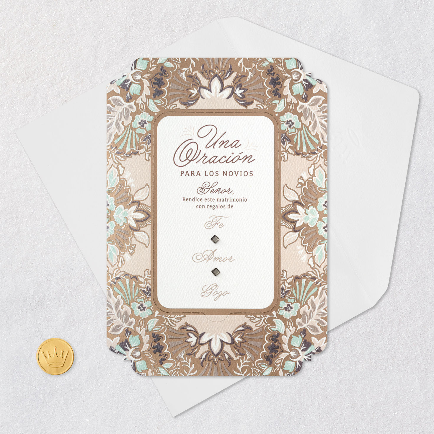 Joy Religious Spanish-Language Wedding Card for Couple With Prayer Card, , large image number 8