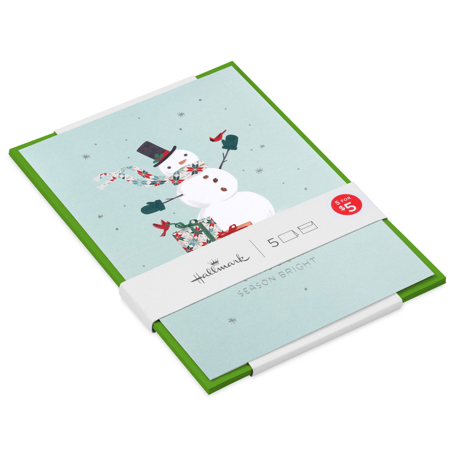 Festive Snowman on Green Packaged Christmas Cards, Set of 5 for only USD 5.00 | Hallmark