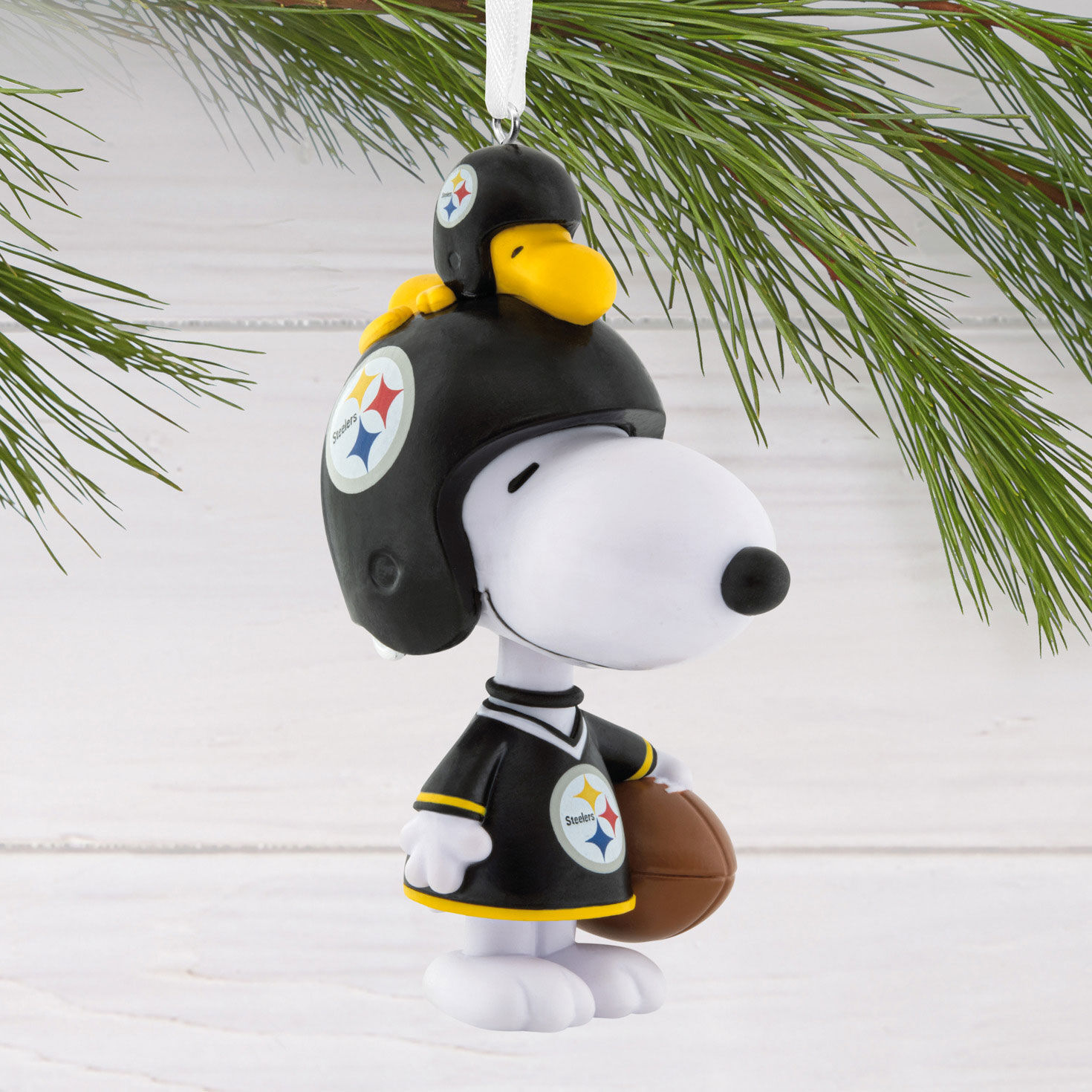 Snoopy Pittsburgh Steelers Christmas Ornament hanging on tree image number 2