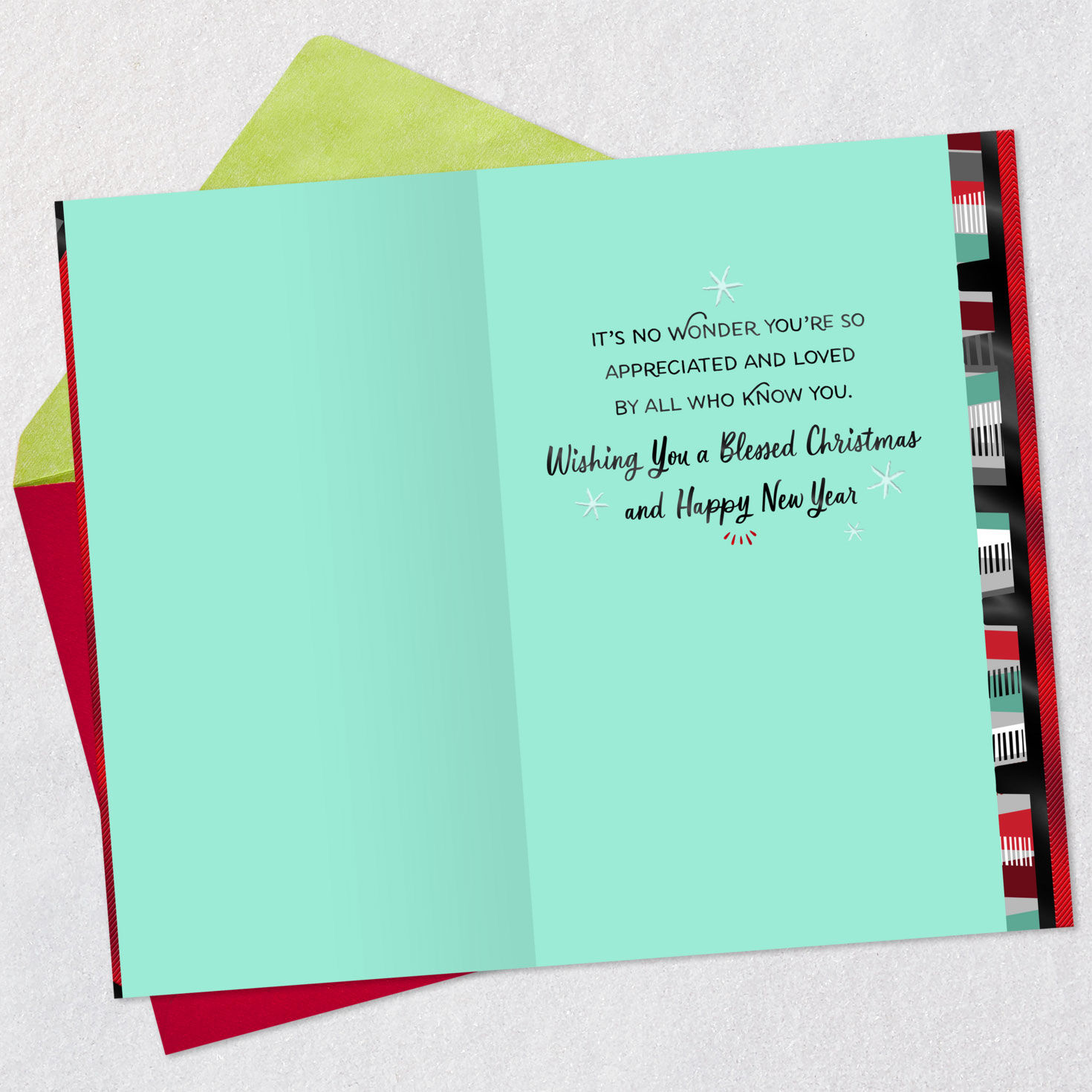 Red Teal Geometric Pattern Christmas Card for Dad Open card with envelope image number 3