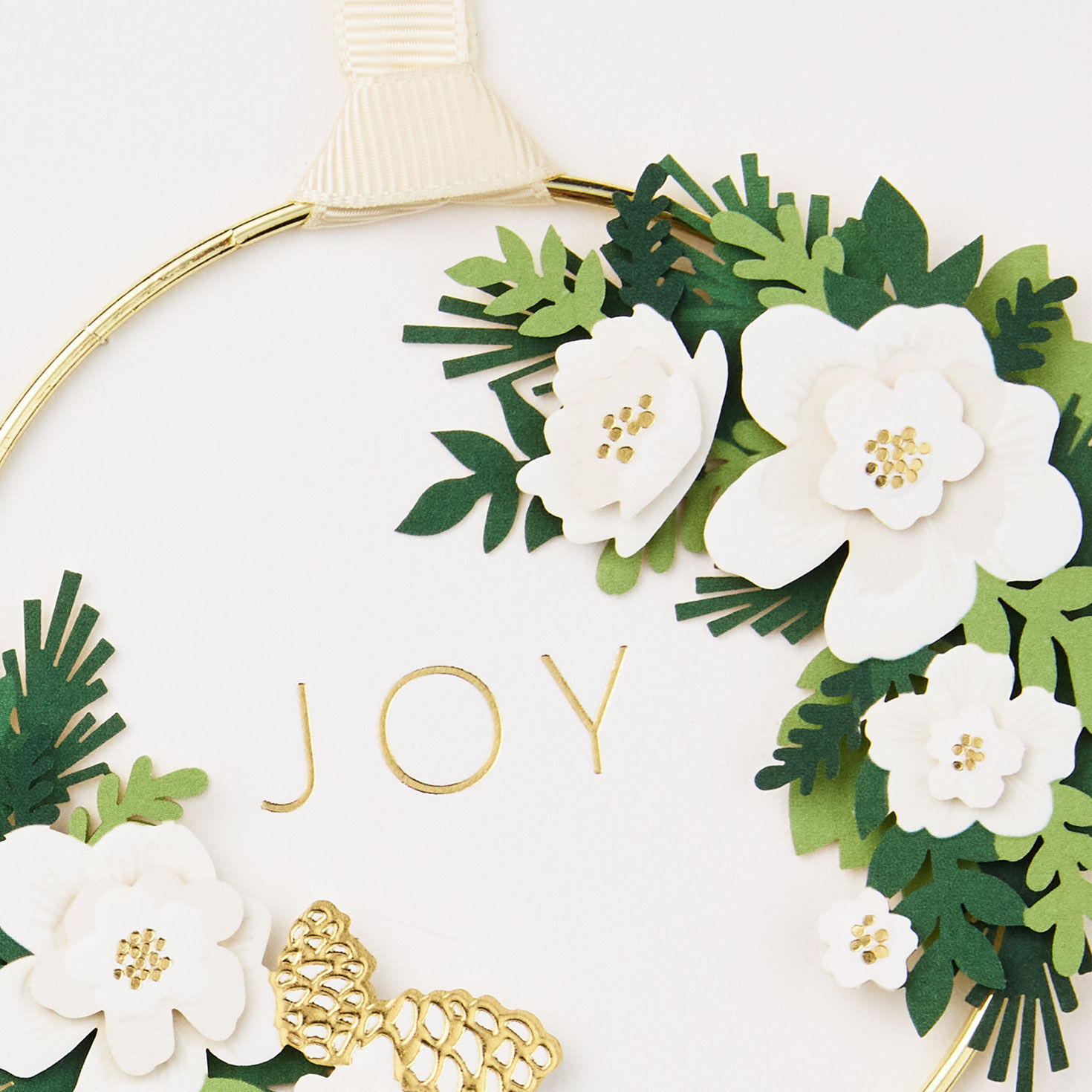 White Floral Wreath Christmas Card Card Front Detail image number 4