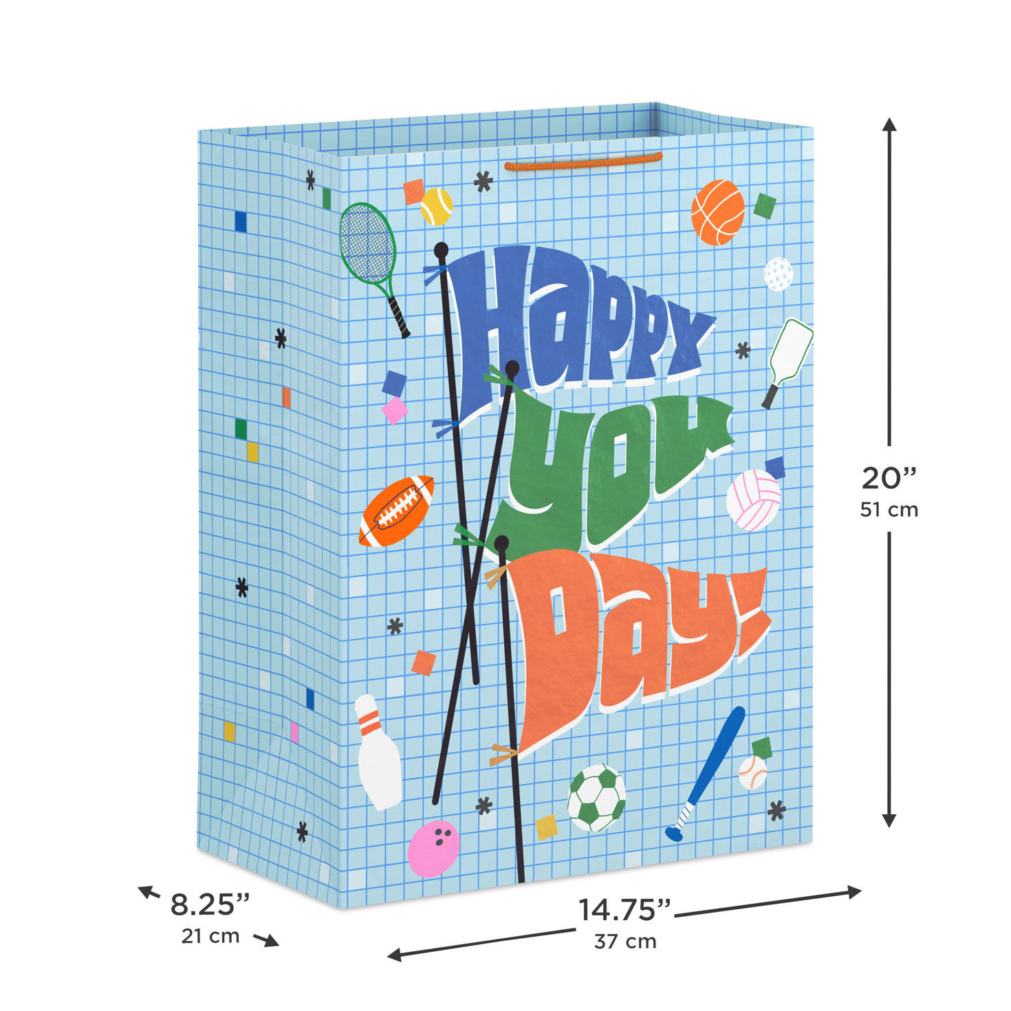 Sporty Flags on Blue Jumbo Gift Bag measurement image number 3