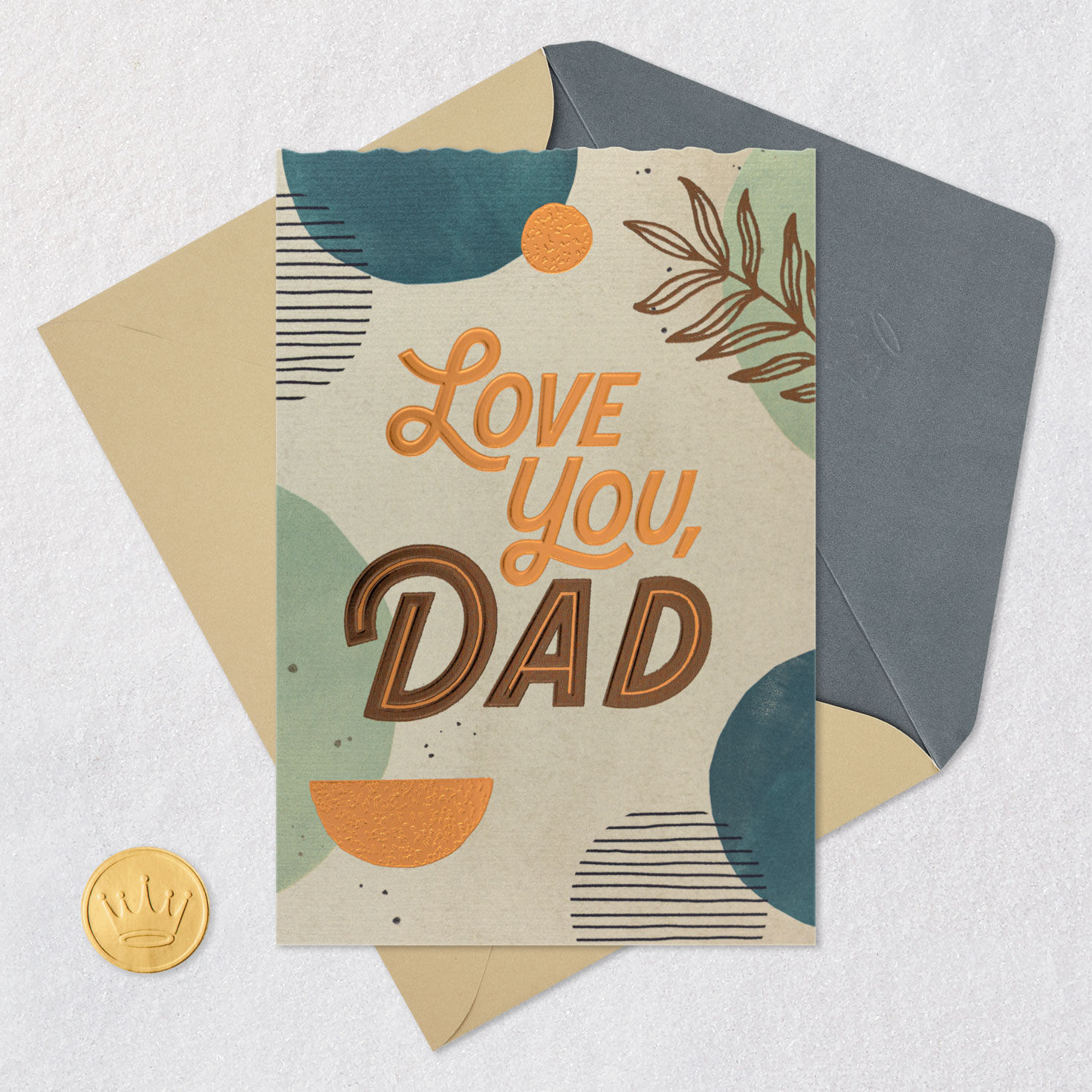 Leaves and Circles Birthday Card for Dad Card Front with Envelope and Gold Seal image number 5